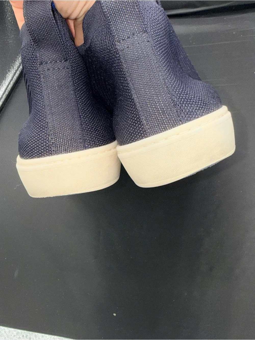 Rothys The Chelsea Navy Blue Knit Ankle Bootie Sneaker Slip On Minimalist 10.5